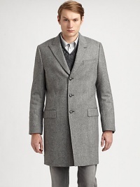 Tailored in virgin wool, this tweed overcoat is the ultimate winter wardrobe option for the dapper, gentleman of style.Button-frontChest welt, hip flap pocketsAbout 37 from shoulder to hemVirgin woolDry cleanMade in Italy Tailored in virgin wool, this tweed overcoat is the ultimate winter wardrobe option for the dapper, gentleman of style.Button-frontChest welt, hip flap pocketsAbout 37 from shoulder to hemVirgin woolDry cleanMade in Italy