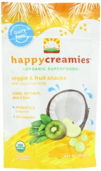 Happy Creamies Organic Veggie and Fruit Snacks with Coconut Milk, (Kiwi, Spinach, Peas and Green Apple), 1 Ounce (Pack of 8) Happy Creamies Organic Veggie and Fruit Snacks with Coconut Milk, (Kiwi, Spinach, Peas and Green Apple), 1 Ounce (Pack of 8)