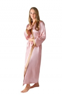 Classic Long Satin Robe with Contrast Trim, Sizes Small to 3X