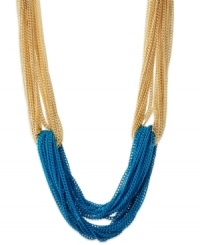 Add a splash of cool color! This refershing torsade necklace from INC International Concepts features twisted chains in teal tone and 14k gold-plated mixed metal. Approximate length: 16 inches + 3-inch extender. Add a splash of cool color! This refershing torsade necklace from INC International Concepts features twisted chains in teal tone and 14k gold-plated mixed metal. Approximate length: 16 inches + 3-inch extender.