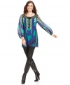 Add color to your fall look with this geo-print tunic from Style&co. Airy bishop sleeves make this a must-have top for the season!