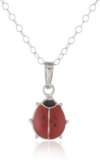Sterling Silver Children's Red and Black Ladybug Pendant Necklace , 15