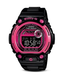 Make a splash with this bold, water-loving watch from Baby G featuring 200 meter water resistance and an easy-to read Tide Graph. Make a splash with this bold, water-loving watch from Baby G featuring 200 meter water resistance and an easy-to read Tide Graph.