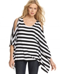 Go for a graphic edge with this MICHAEL Michael Kors striped top -- cutouts add eye-catching appeal! Go for a graphic edge with this MICHAEL Michael Kors striped top -- cutouts add eye-catching appeal!