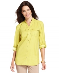 JM Collection's breezy button-down shirt is an effortless must-have for summer and fall. JM Collection's breezy button-down shirt is an effortless must-have for summer and fall.