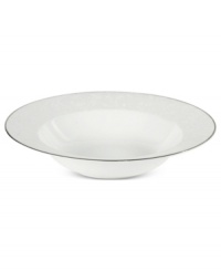 Gracefully understated, the Tanglewood vegetable bowl by Mikasa is swept with romantic scrolling florals in pure white. A polished platinum edge refines already-elegant porcelain to enhance every occasion. Gracefully understated, the Tanglewood vegetable bowl by Mikasa is swept with romantic scrolling florals in pure white. A polished platinum edge refines already-elegant porcelain to enhance every occasion.