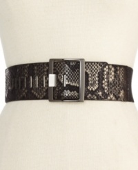 Cinch up your seasonal style with this exotic yet contemporary stretch belt from Steve Madden. Reverses from smooth faux-leather to faux-snakeskin. Cinch up your seasonal style with this exotic yet contemporary stretch belt from Steve Madden. Reverses from smooth faux-leather to faux-snakeskin.