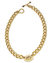 Make a name for yourself with this ID necklace from Juicy Couture. Crafted from gold tone brass, zinc and stainless steel, the toggle necklace features glass accents and cubic zirconia (1/2 ct. t.w.) for a hip effect. Approximate length: 14 inches. Approximate drop: 3/4 inch. Make a name for yourself with this ID necklace from Juicy Couture. Crafted from gold tone brass, zinc and stainless steel, the toggle necklace features glass accents and cubic zirconia (1/2 ct. t.w.) for a hip effect. Approximate length: 14 inches. Approximate drop: 3/4 inch.
