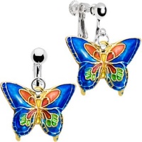 Handcrafted Blue Cloisonne Butterfly Clip Earrings Handcrafted Blue Cloisonne Butterfly Clip Earrings