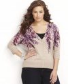 A delicate print - studded through with rhinestones - adds interest to INC's plus size cardigan. Jeweled buttons give it an extra touch of shine.