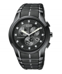Sport sensibility and sophisticated details combine on this watch by Citizen. Sport sensibility and sophisticated details combine on this watch by Citizen.