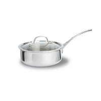 This Tri-Ply Calphalon sauce pan features an updated lid design to give lower profile and a cool V stainless steel handle. Classic vessel design, induction capable magnetic stainless steel exterior. This Tri-Ply Calphalon sauce pan features an updated lid design to give lower profile and a cool V stainless steel handle. Classic vessel design, induction capable magnetic stainless steel exterior.