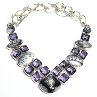 Gift of Nature White Dendritic Opal and Purple Amethyst Sterling Silver Necklace Gift of Nature White Dendritic Opal and Purple Amethyst Sterling Silver Necklace