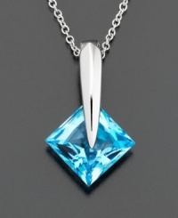 The shimmering hue of princess-cut blue topaz (3 ct. t.w.) is the perfect accent of bright and beautiful color. Set in luminous 14k white gold. Chain measures 18 inches. The shimmering hue of princess-cut blue topaz (3 ct. t.w.) is the perfect accent of bright and beautiful color. Set in luminous 14k white gold. Chain measures 18 inches.