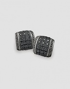 Engraved sterling silver is trimmed with rows of diamond-cut, black sapphires. 1.83 tcw About ¾ X ¾ Made in USA