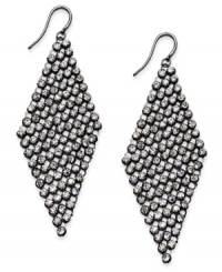 You've never looked so glam! Dozens of round-cut crystals in a pretty diamond pattern adorn Alfani's gorgeous drop earrings. Set in hematite tone mixed metal. Approximate drop: 3 inches. You've never looked so glam! Dozens of round-cut crystals in a pretty diamond pattern adorn Alfani's gorgeous drop earrings. Set in hematite tone mixed metal. Approximate drop: 3 inches.