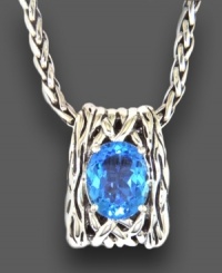 Riveting design from Balissima by Effy Collection. This intricately-woven pendant features oval-cut blue topaz (6 ct. t.w.) set in sterling silver. Approximate length: 18 inches. Approximate drop: 3/4 inch. Riveting design from Balissima by Effy Collection. This intricately-woven pendant features oval-cut blue topaz (6 ct. t.w.) set in sterling silver. Approximate length: 18 inches. Approximate drop: 3/4 inch.