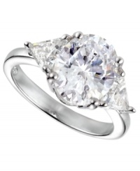 Shine to last a lifetime. CRISLU's perfectly polished engagement-style ring features a round-cut solitaire cubic zirconia, accented at the sides by two trilliant-cut cubic zirconias (total 3 ct. t.w.). Crafted in platinum over sterling silver. Size 5, 6, 7, 8 and 9. Shine to last a lifetime. CRISLU's perfectly polished engagement-style ring features a round-cut solitaire cubic zirconia, accented at the sides by two trilliant-cut cubic zirconias (total 3 ct. t.w.). Crafted in platinum over sterling silver. Size 5, 6, 7, 8 and 9.