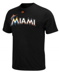 On display. Show off your team pride in this Miami Marlins MLB t-shirt from Majestic. On display. Show off your team pride in this Miami Marlins MLB t-shirt from Majestic.