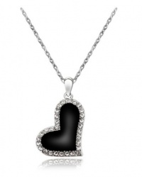 Fashionable Silver Tone Black Swarovski Crystal Heart Pendant Necklace Love Lucky Charm Fashionable Silver Tone Black Swarovski Crystal Heart Pendant Necklace Love Lucky Charm
