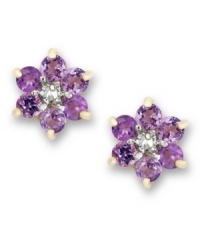 Spring forward. Victoria Townsend's sweet flower studs feature round-cut amethyst (1-1/5 ct. t.w.) set in 18k gold over sterling silver. Approximate diameter: 3/8 inch.