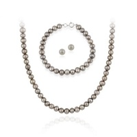 Sterling Silver 5.5-6mm Genuine Freshwater Cultured Grey Pearl Necklace Bracelet & Stud Earrings Set Sterling Silver 5.5-6mm Genuine Freshwater Cultured Grey Pearl Necklace Bracelet & Stud Earrings Set