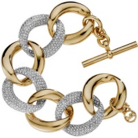 MICHAEL Michael Kors Pave Chain Link Bracelet, Golden & Crystal with Logo Charm MICHAEL Michael Kors Pave Chain Link Bracelet, Golden & Crystal with Logo Charm