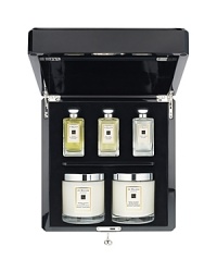 Unexpected scents. Understated elegance. This exquisite, limited-edition, lacquered chest is inspired by the British tradition of taking tea. Inside, three very different (and slightly eccentric) tea colognes. Reviving Assam & Grapefruit. Refined Earl Grey & Cucumber. And a refreshing twist of Sweet Lemon. Wear alone. Or blend to taste, enjoying the perfect accompaniment: a pair of deluxe tea candles in Sweet Almond & Macaroon and Parma Violet. This season's ultimate indulgence.