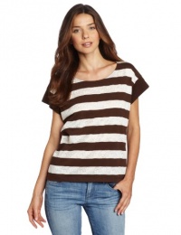 Jones New York Women's Lace Stripe Open Crew Neck Tee, Cocoa/Sugar, Medium Jones New York Women's Lace Stripe Open Crew Neck Tee, Cocoa/Sugar, Medium