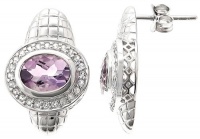 Sterling Silver Earrings With Bezeled Oval Amethyst And White Topaz Pave Sterling Silver Earrings With Bezeled Oval Amethyst And White Topaz Pave