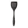 This nylon spatula is shaped for maximum versatility. Safe for nonstick cookware, it's ideal for flipping burgers, pancakes, sandwiches and more. Soft, easy-grip handle.