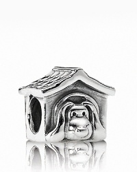 A cute canine reposes in a sterling silver and enamel doghouse. Charm by PANDORA. A cute canine reposes in a sterling silver and enamel doghouse. Charm by PANDORA.