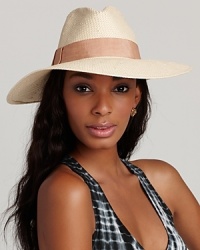 Finish your beachy look in a lightweight woven hat with a sleek wide brim and contrast belt trim.