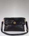 Get easy chic with this everyday essential messenger bag in glossy leather from Tory Burch.