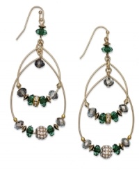 Shapely chic. This pair of hook earrings from INC International Concepts goes for twice the style. Crafted from gold-tone mixed metal, the earrings are adorned with colorful accents. Approximate drop: 2-3/4 inches. Shapely chic. This pair of hook earrings from INC International Concepts goes for twice the style. Crafted from gold-tone mixed metal, the earrings are adorned with colorful accents. Approximate drop: 2-3/4 inches.