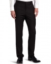 Perry Ellis Men's Portfolio Slim Fit Flat Front Solid Herringbone Pant, Black, 36x32