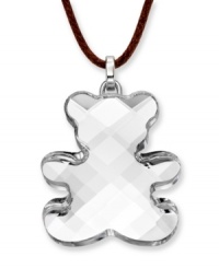 Cute and charming. Show off your playful side with Swarovski's Teddy Mini Pendant. Featuring a clear crystal silhouette, it includes a brown cotton cord as well as a secure lobster clasp and extender chain set in silver tone mixed metal. Approximate length: 15 inches + 2-inch extender. Approximate drop: 1-1/4 inches. Cute and charming. Show off your playful side with Swarovski's Teddy Mini Pendant. Featuring a clear crystal silhouette, it includes a brown cotton cord as well as a secure lobster clasp and extender chain set in silver tone mixed metal. Approximate length: 15 inches + 2-inch extender. Approximate drop: 1-1/4 inches.