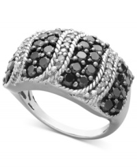 Show your true stripes. This dynamic ring design features rows of contrasting round-cut black diamonds (1-9/10 ct. t.w.) and white diamond accents in sterling silver. Size 7. Show your true stripes. This dynamic ring design features rows of contrasting round-cut black diamonds (1-9/10 ct. t.w.) and white diamond accents in sterling silver. Size 7.