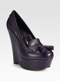 Preppy twin tassels top this moccasin-inspired leather silhouette on a sky-high wedge. Self-covered wedge, 5½ (140mm)Self-covered platform, 1½ (40mm)Compares to a 4 heel (100mm)Leather upperLeather lining and solePadded insoleMade in ItalyOUR FIT MODEL RECOMMENDS ordering one half size up as this style runs small. Preppy twin tassels top this moccasin-inspired leather silhouette on a sky-high wedge. Self-covered wedge, 5½ (140mm)Self-covered platform, 1½ (40mm)Compares to a 4 heel (100mm)Leather upperLeather lining and solePadded insoleMade in ItalyOUR FIT MODEL RECOMMENDS ordering one half size up as this style runs small.