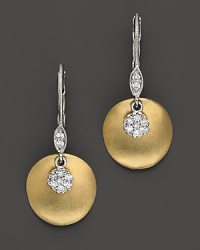 Gold earrings are accented with diamond pavé, for pierced ears. Designed by Meira T. Gold earrings are accented with diamond pavé, for pierced ears. Designed by Meira T.