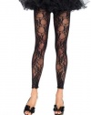 Floral Lace Footless Tights (Black;One Size)