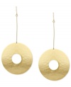 Shimmer into the spotlight with this pair of drop earrings from Robert Lee Morris. Crafted from gold-tone mixed metal, hammered open circles give the earrings a stylish touch. Approximate drop: 4 inches.