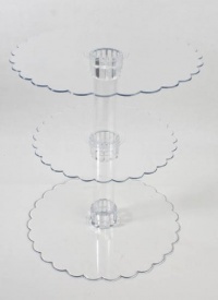 14-1/4 Inch Tall Three Tier Cupcake or Cake Stand with Scalloped Eges Made of Clear Hard Acrylic - Mix and Match Use As a One Tier, Two Tier or Three Tier - Center Tube Is Hollow and Can Be Filled If Desired 14-1/4 Inch Tall Three Tier Cupcake or Cake Stand with Scalloped Eges Made of Clear Hard Acrylic - Mix and Match Use As a One Tier, Two Tier or Three Tier - Center Tube Is Hollow and Can Be Filled If Desired