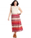 Punch up your style this season with Elementz' plus size maxi skirt, featuring a spirited print and tiered design.