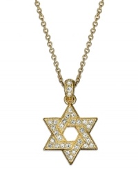 Let your faith shine. Eliot Danori's golden Star of David pendant sparkles with crystal accents. Crafted in 18k gold plated mixed metal. Approximate length: 16 inches + 2-inch extender. Approximate drop: 1/2 inch. Let your faith shine. Eliot Danori's golden Star of David pendant sparkles with crystal accents. Crafted in 18k gold plated mixed metal. Approximate length: 16 inches + 2-inch extender. Approximate drop: 1/2 inch.