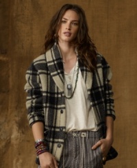 Denim & Supply Ralph Lauren's shawl-collar cardigan is effortlessly chic with its oversized silhouette and cozy pockets while exuding authentic rustic charm with a timeworn and heritage-inspired plaid. Denim & Supply Ralph Lauren's shawl-collar cardigan is effortlessly chic with its oversized silhouette and cozy pockets while exuding authentic rustic charm with a timeworn and heritage-inspired plaid.