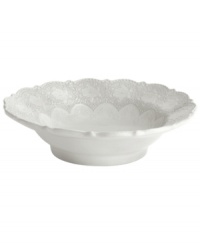 Handcrafted in the Italian tradition, the Merletto serving bowl is intricately embellished with a lacy floral texture and painted a creamy antique white. An elegant companion to Arte Italica dinnerware. Handcrafted in the Italian tradition, the Merletto serving bowl is intricately embellished with a lacy floral texture and painted a creamy antique white. An elegant companion to Arte Italica dinnerware.