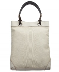 Take this tote with you for a fabulous way to store your everyday necessities. An all-over embossed python print covers this design while shiny silvertone hardware adds a posh touch. Take this tote with you for a fabulous way to store your everyday necessities. An all-over embossed python print covers this design while shiny silvertone hardware adds a posh touch.