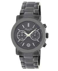 Gunmetal and chronograph classicism give this Kenneth Cole New York watch a bold edge. Gunmetal and chronograph classicism give this Kenneth Cole New York watch a bold edge.