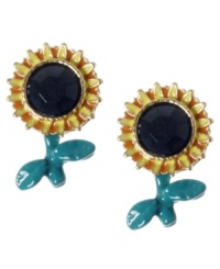 Keep a sunny outlook with these fun-loving sunflower earrings by Betsey Johnson. This gold-plated design set in mixed metal features cheerful hues and post backings. Approximate drop: 3/4 inch. Keep a sunny outlook with these fun-loving sunflower earrings by Betsey Johnson. This gold-plated design set in mixed metal features cheerful hues and post backings. Approximate drop: 3/4 inch.